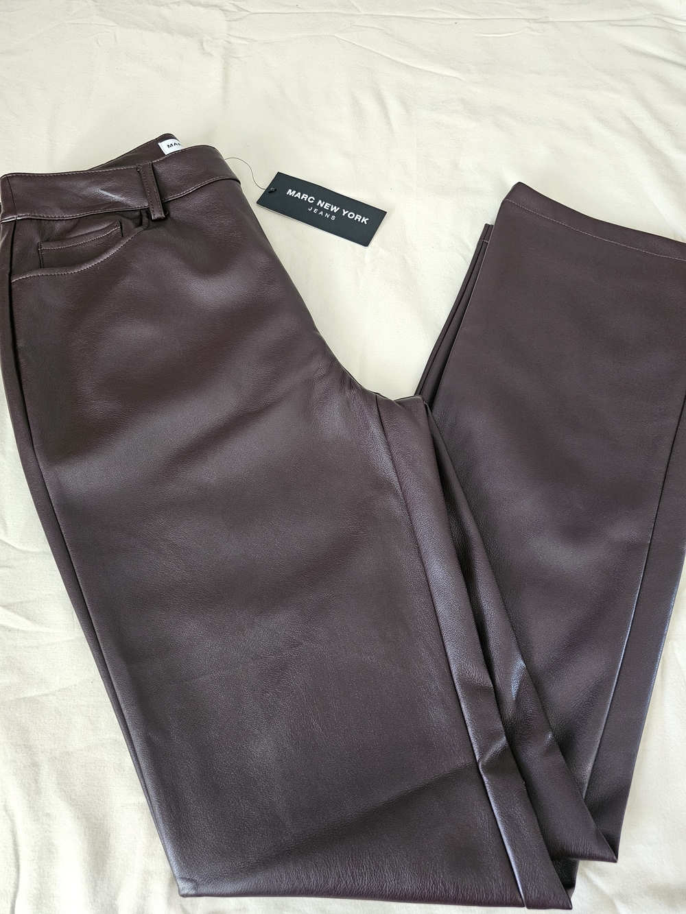 Marc New York Womens Dark Brown Faux Leather Pants